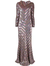 Ashish Chevron Sequined Gown In White