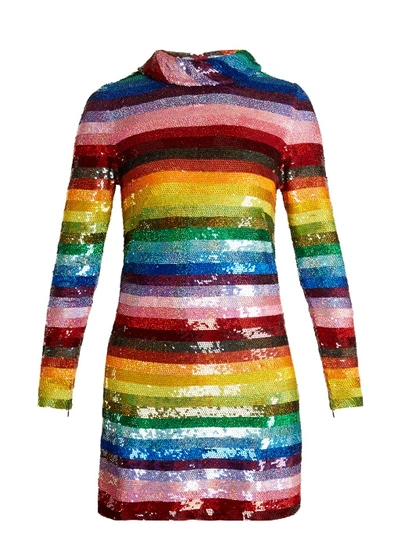 Ashish Rainbow-striped Sequin-embellished Silk Mini Dress In Multi |  ModeSens