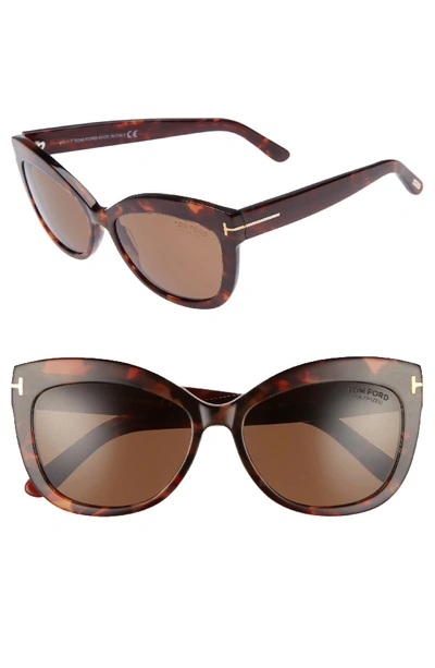 Tom Ford Women's Allistair Oversized Polarized Cat Eye Sunglasses, 56mm In Red Havana/brown Polarized