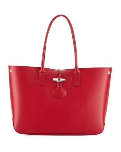 Longchamp Roseau Leather Shoulder Tote Bag In Red