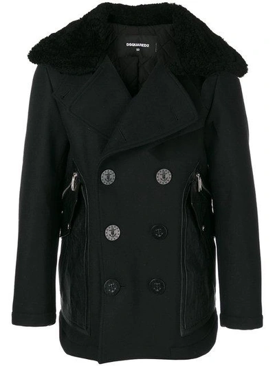 Dsquared2 Double Breasted Coat In Black