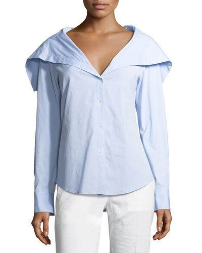 Theory Doherty Wide-collar Shirt In Blue