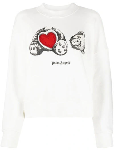 Palm Angels Bear In Love Graphic Applique Sweatshirt In White