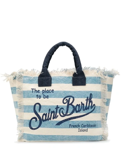 Mc2 Saint Barth Vanity 条纹棉沙滩托特包 In Blue