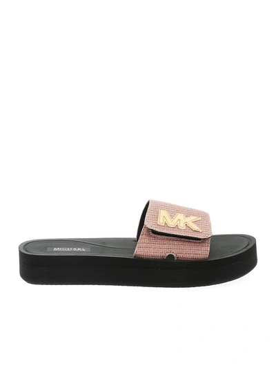 Michael Kors Logo Glitter Slide Sandals In Pink In Rose Gold | ModeSens