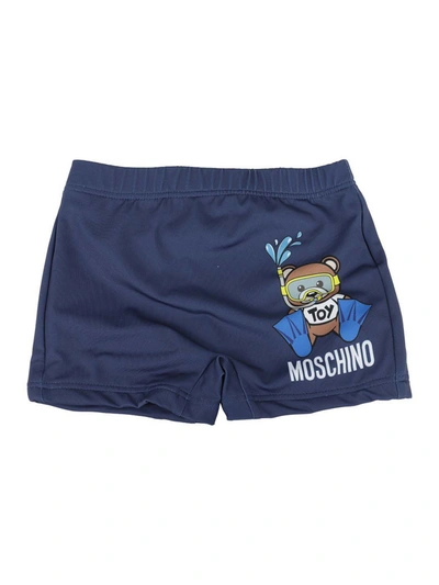 Moschino Kids' Teddy Printed Swim Shorts In Blue