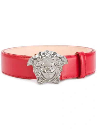 Versace Medusa-buckle Leather Belt In Red
