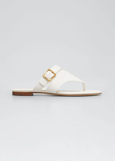 Tod's Calfskin Buckle Flat Thong Sandals In Offwhite