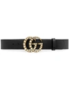 Gucci Leather Belt With Pearl Double G In Nero/cream