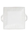 Vietri Incanto Stone Stripe Square Handled Platter, White