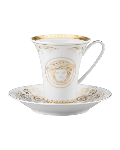 Versace Medusa Gala Gold Coffee Cup & Saucer In White And Gold