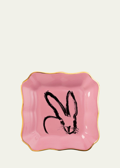 Hunt Slonem Bunny Portrait Plate With Gold Rim - Pink