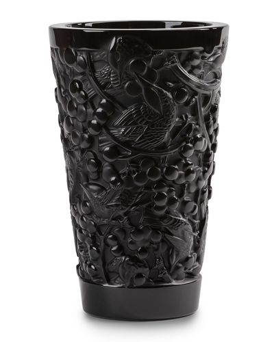 Lalique Merles & Raisins Small Black Vase