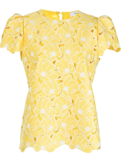Milly Tropical Lily Embroidery Baby T Top In Yellow
