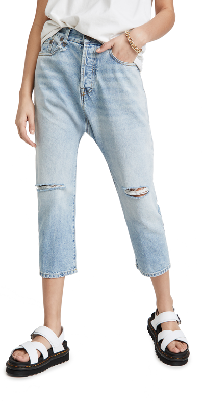 R13 Cropped Distressed Straight-leg Jeans In Logan Blue