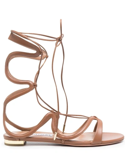 Aquazzura Pompei Lace-up Leather Sandals In Tan