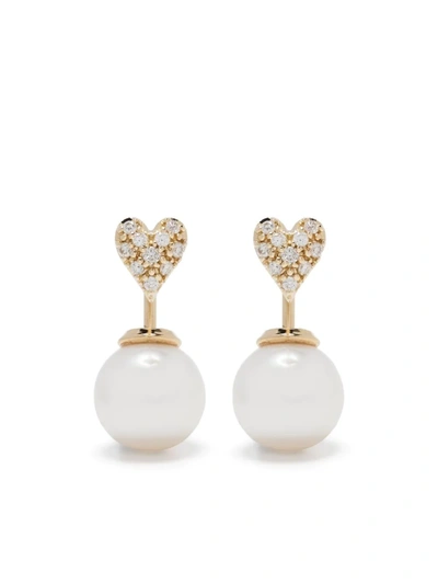 Mizuki 14kt Yellow Gold Small Diamond Heart And Pearl Horizon Earrings