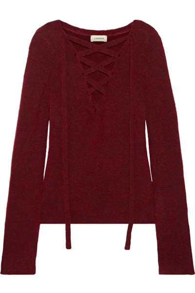 L Agence Candela Lace-up Knitted Sweater In Burgundy