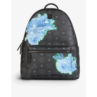 Mcm Stark Floral Faux-leather Backpack In Black