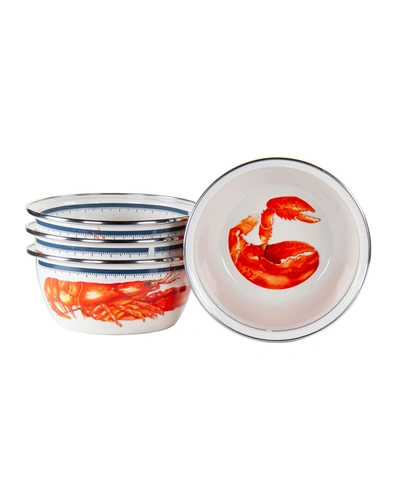 Golden Rabbit Lobster Enamelware Salad Bowls, Set Of 4 In Multi