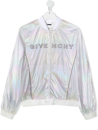Givenchy Kids' Multicolor Wind Jacket For Girl With Logo In White