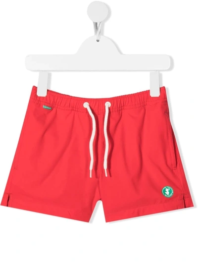 Save The Duck Teen Cody Logo Patch Swim Shorts In Red