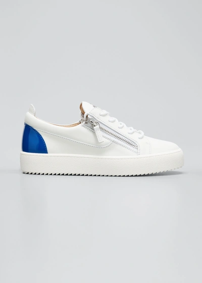 Giuseppe Zanotti Men's May London Patent Leather Low-top Trainers In Wht/blue