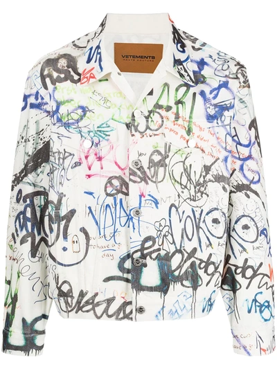 Vetements Graffiti Print Denim Jacket , White