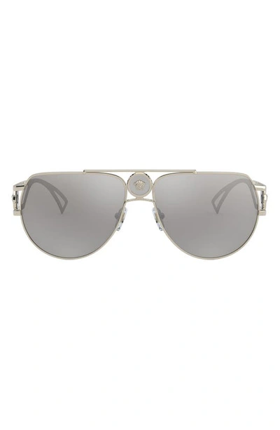 Versace Ve2225 Pale Gold Male Sunglasses In Light Grey Mirror Silver 80