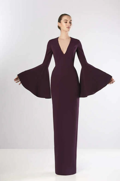 Edward Arsouni Long Bell Sleeve Crepe Gown