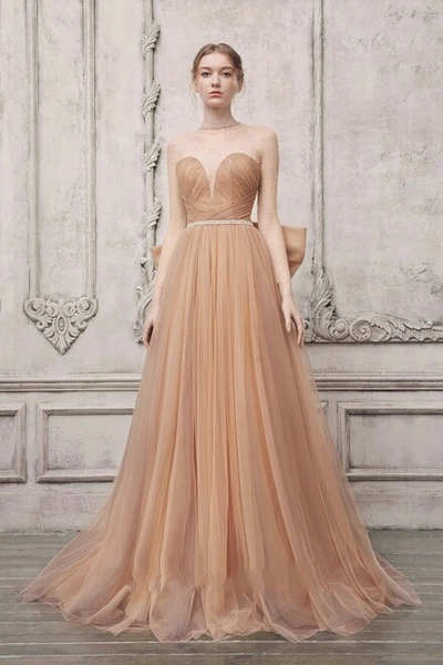 The Atelier Couture Long Sleeve Strapless Illusion Gown