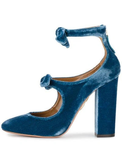 Aquazzura Blue Velvet Sandy Bow 115 Heels