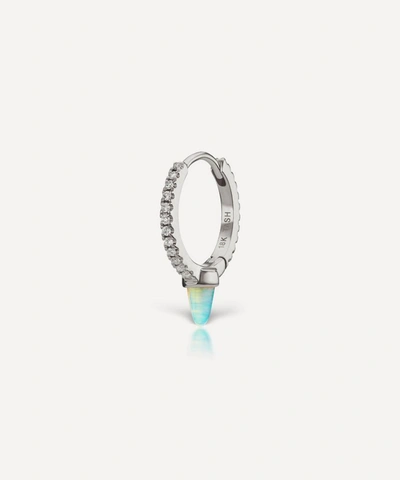 Maria Tash 18ct 9.5mm Single Short Opal Spike Diamond Eternity Single Hoop Earring In White