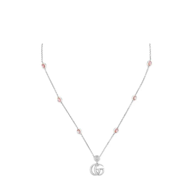 Gucci Double G Mother Of Pearl Necklace In Silver-tone