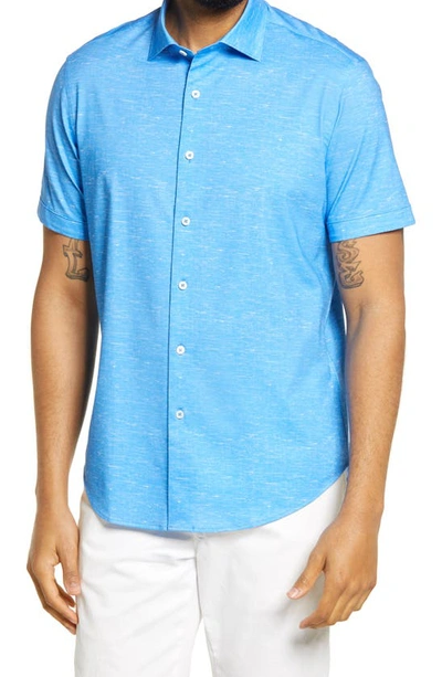 Bugatchi Regular Fit Knit Short Sleeve Shirt In Classic Blue