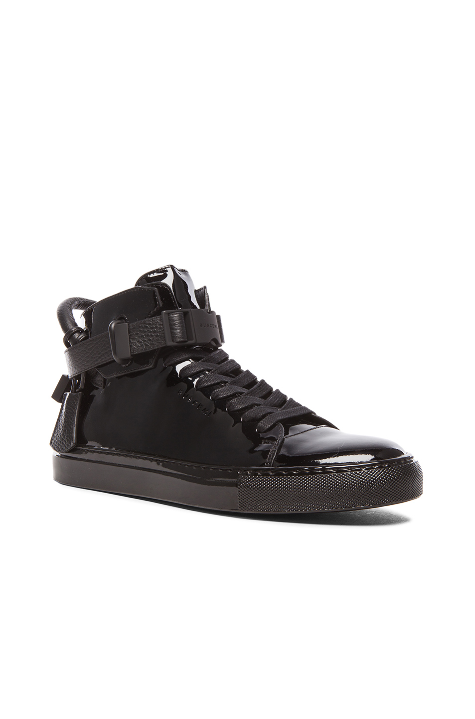 Buscemi 100mm Padlock Patent-leather High-top Trainers In Black | ModeSens