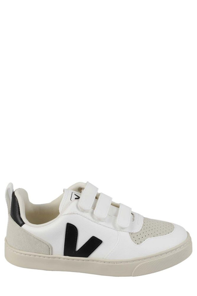 Veja Kids'  Leather V-10 Trainers In White Black