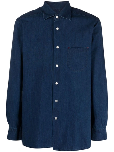 Kiton Button-up Denim Shirt In Blue