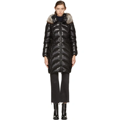 Moncler Albizia Fur Trim Laqué Nylon Down Coat In *999 Black