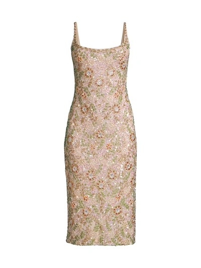 Mac Duggal Floral Beaded Cocktail Sheath Dress In Nude Multi