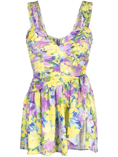 For Love & Lemons Cassia Floral-print Short Dress In Yellow