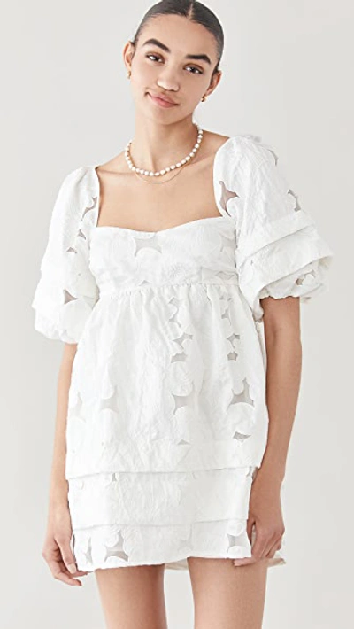 For Love & Lemons Evelyn Mini Dress Embroidered In Jacquard Satin In Ivory