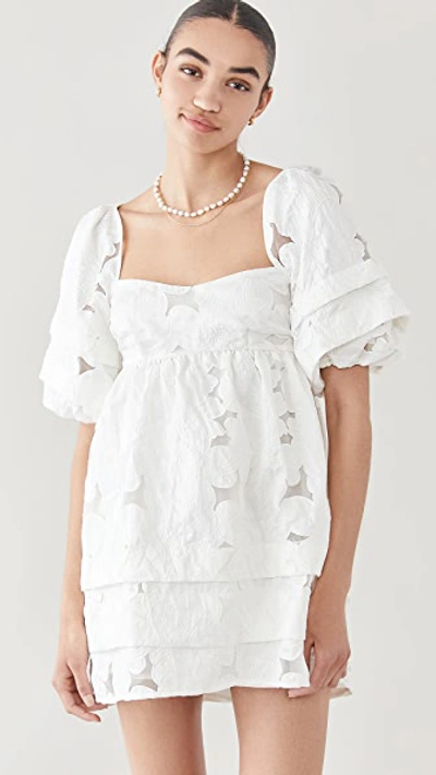 For Love & Lemons Evelyn Mini Dress Embroidered In Jacquard Satin In Ivory 