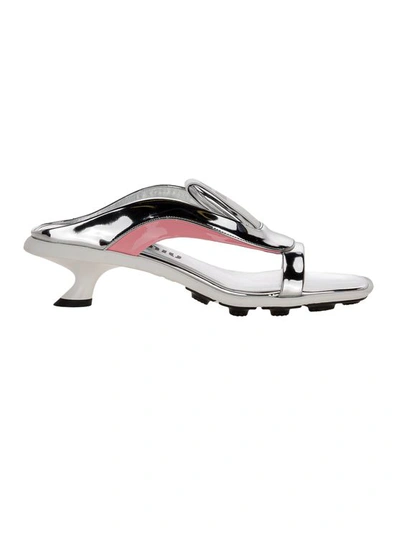 Miu Miu Metallic Technical Sandals In Silver + Pink