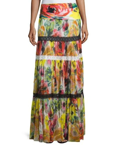 Fuzzi Floral-print Tulle Maxi Skirt In Pastel