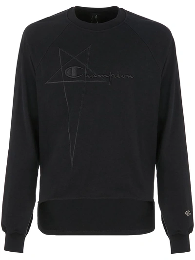 Rick Owens Champion Logo-embroidered Organic Loopback Cotton-jersey Sweatshirt In Black