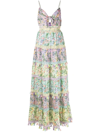 Alice And Olivia Karolina Tie-front Floral Cotton Maxi Dress In Coastal Gardens L