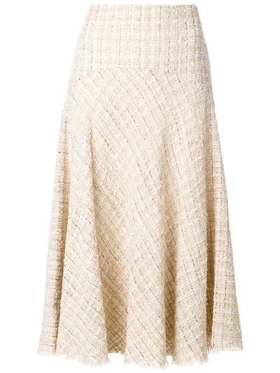 Alexander Mcqueen Metallic Tweed Midi Skirt In Ivory