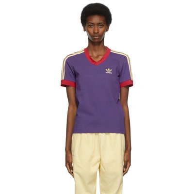 Wales Bonner Purple Adidas Edition Striped V-neck T-shirt In Unity Purpl