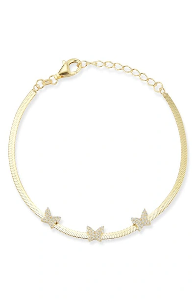 Sphera Milano Yellow Gold Vermeil Pave Cz Butterfly Charm Snake Chain Bracelet